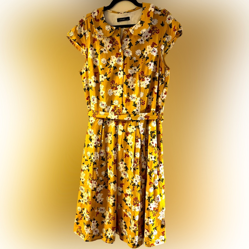 eShakti Size 16W Rayon Peter Pan Ditsy Floral Dress with Pockets